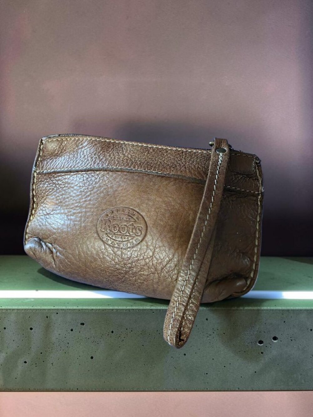 EUC ROOTS Genuine Brown "Tribe" Leather Zip Close Wallet/Wristlet